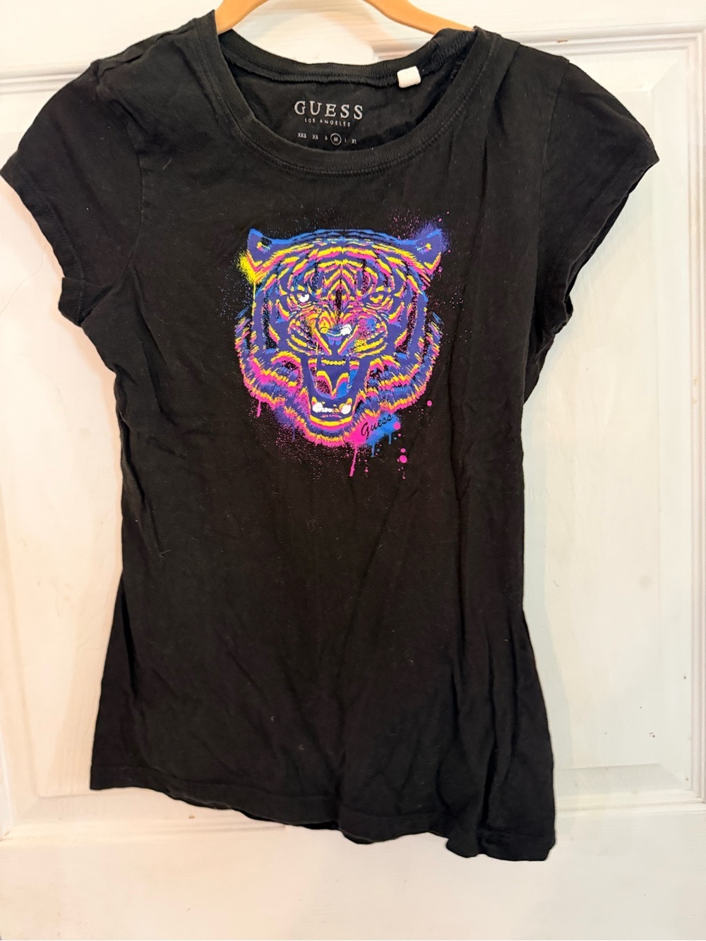GUESS Black Short-Sleeve Tee with Neon Tiger Graphic